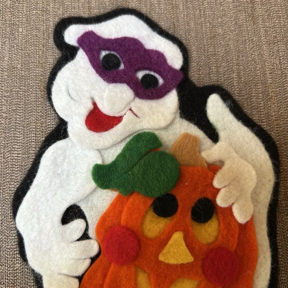 Vintage Halloween 90s Hand Made Felt Ghost Finger Puppet Ornament Applique Patch